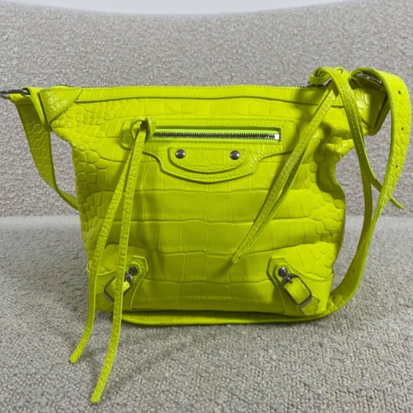 Authentic Pre-Owned Balenciaga XS Neon Classic Croc-Embossed Hobo - Picture 3 of 15